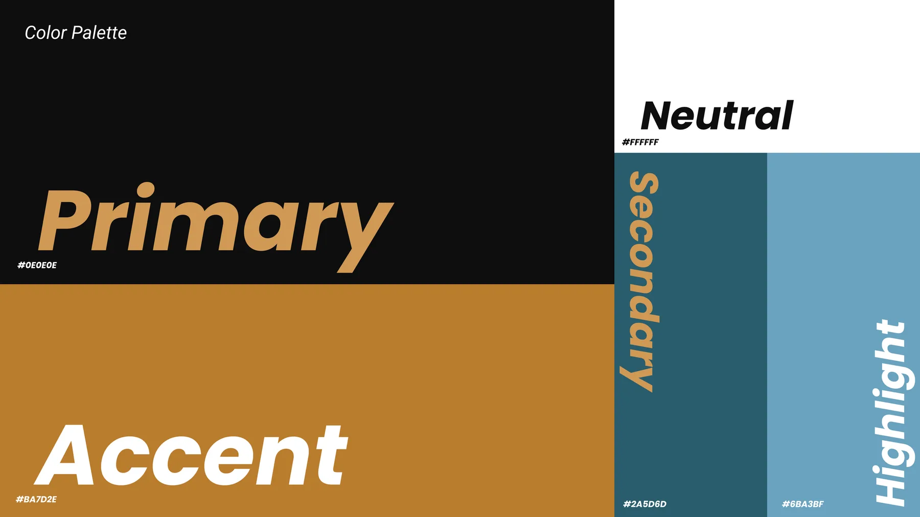 Colour palette: primary, secondary, accent, neutral